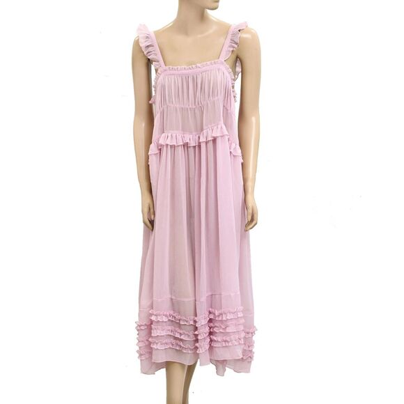 Intimately Free People Moon Phase Midi Slip Dress Ruffle Swingy Sheer S 281919 - Picture 4 of 7